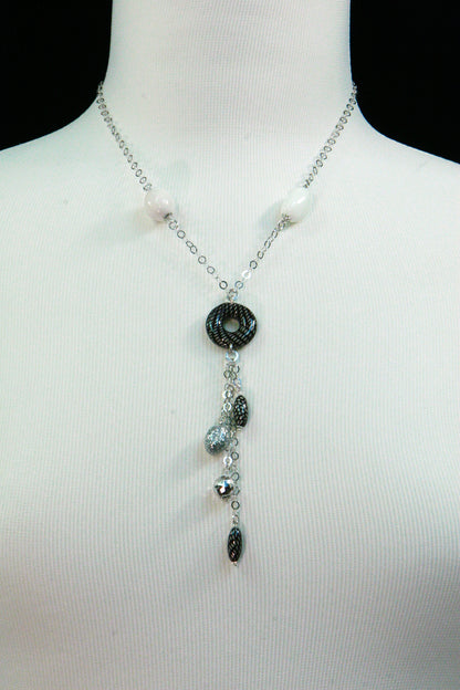 White Onyx & Enameled Sterling Pendant Necklace