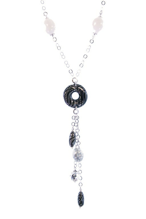 White Onyx & Enameled Sterling Pendant Necklace