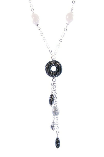 White Onyx & Enameled Sterling Pendant Necklace