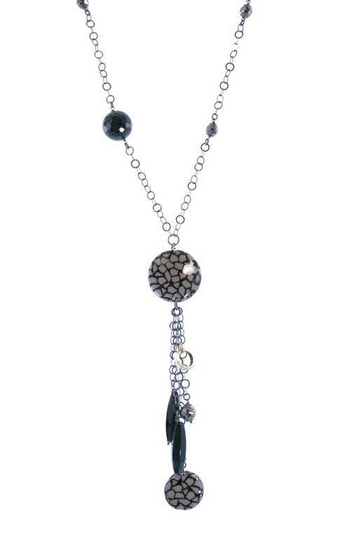 Black Onyx & Enameled Bead Pendant Necklace