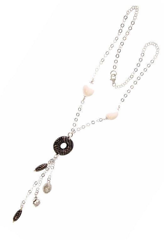 White Onyx & Enameled Sterling Pendant Necklace