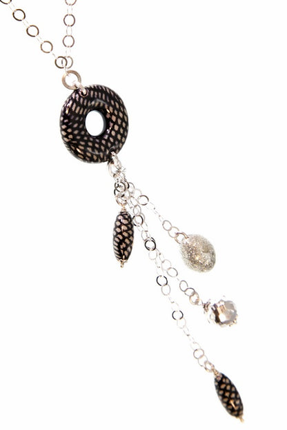 White Onyx & Enameled Sterling Pendant Necklace