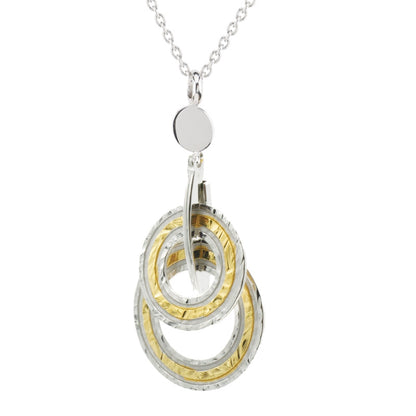 Double Ring Pendant Necklace in Two-Tone Sterling Silver