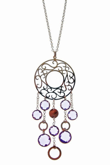 Purple Amethyst Filigree Pendant in 18k Rose Gold