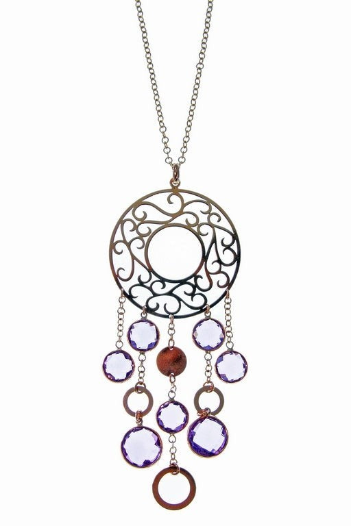 Purple Amethyst Filigree Pendant in 18k Rose Gold