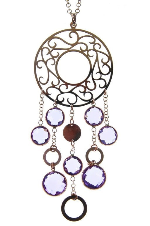 Purple Amethyst Filigree Pendant in 18k Rose Gold view 2