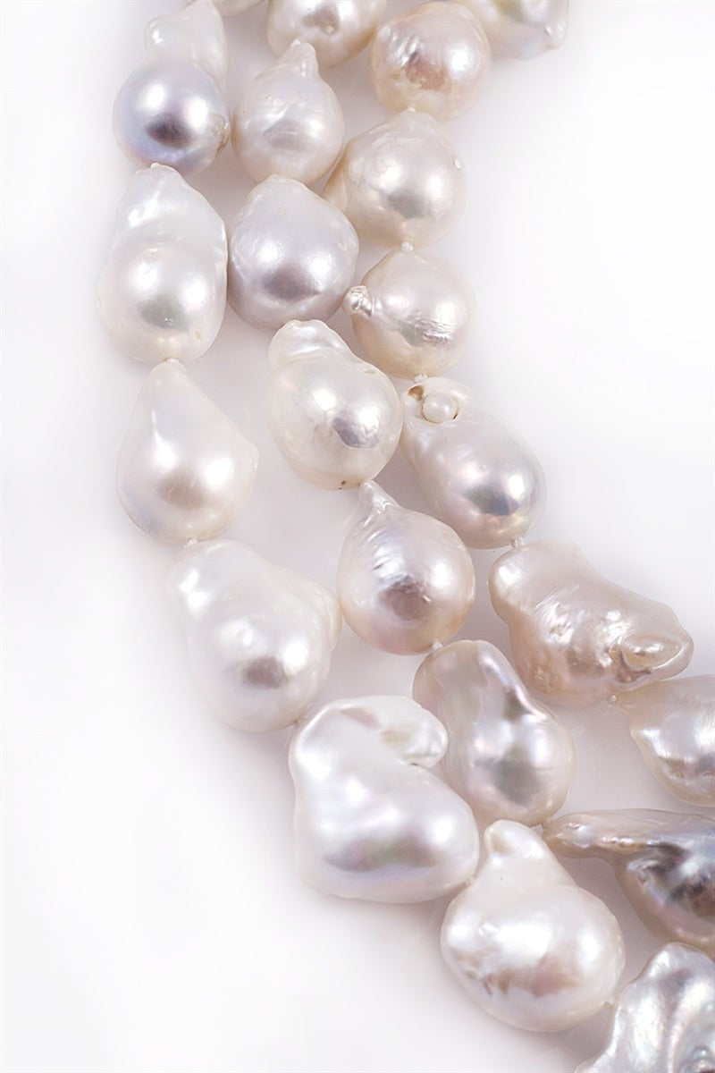 Triple Strand White Baroque Pearl & Ruby Necklace view 4