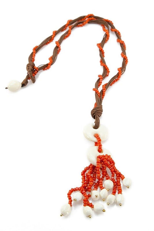 Sciacca Coral & White Coral Pendant Necklace