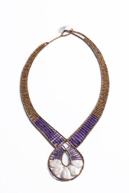 Ziio’s Ariane Necklace in Mother of Pearl & Amethyst