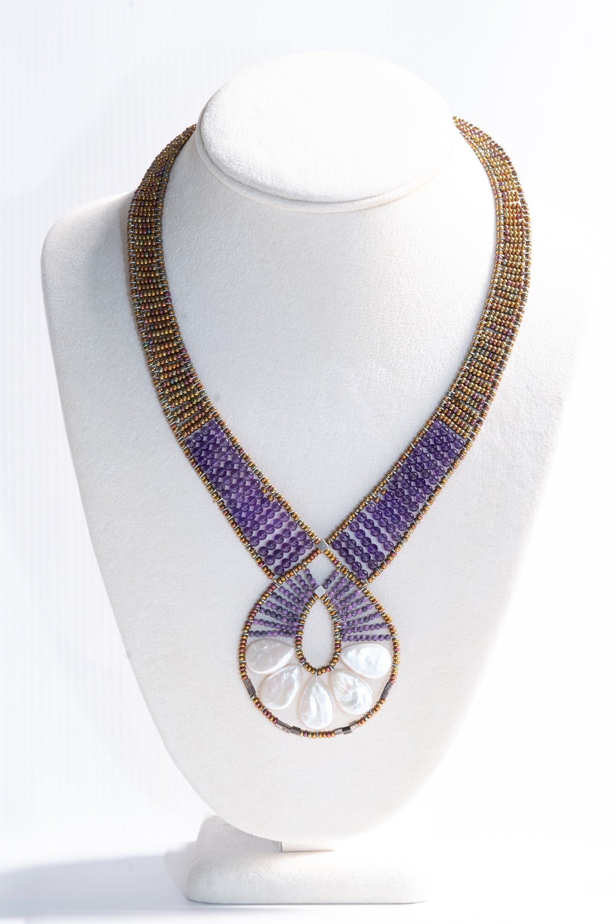 Ziio’s Ariane Necklace in Mother of Pearl & Amethyst