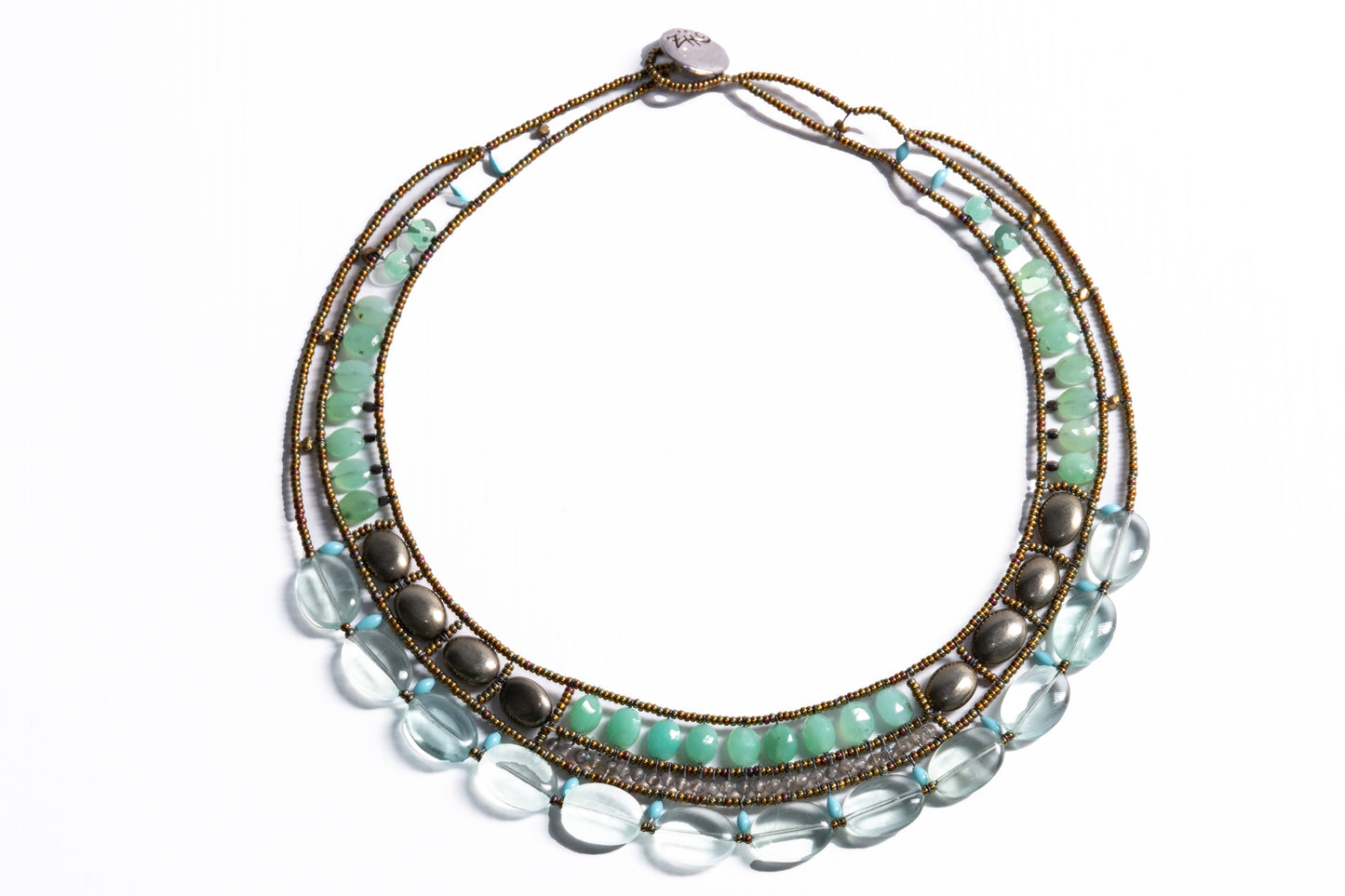 Ziio’s Atlas Necklace in Green Chrysophrase & Flourite
