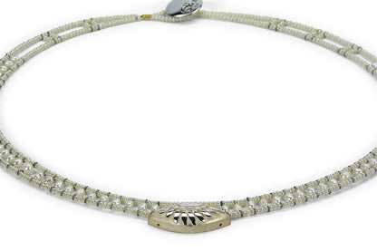 White Pearl Necklace with Silver Pendant by Ziio