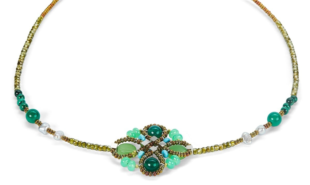 Ziio's Knott Necklace in Malachite & Chrysoprase Gemstones