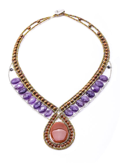 Carnelian & Amethyst Gemstone Necklace with Bronze Pearls by Ziio view 2