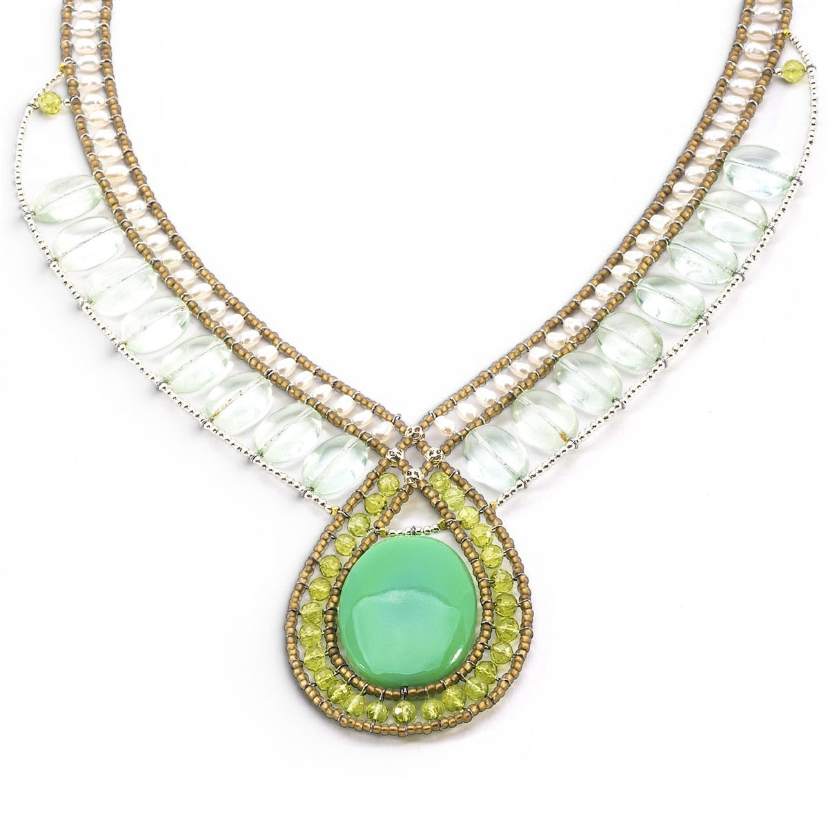 Green Onyx, Peridot, Fluorite & Pearl Necklace by Ziio