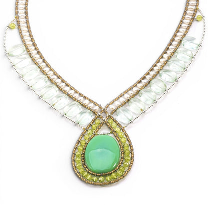 Green Onyx, Peridot, Fluorite & Pearl Necklace by Ziio
