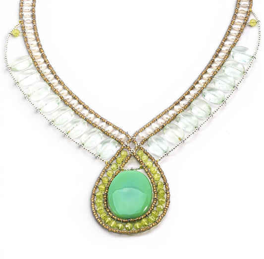 Green Onyx, Peridot, Fluorite & Pearl Necklace by Ziio