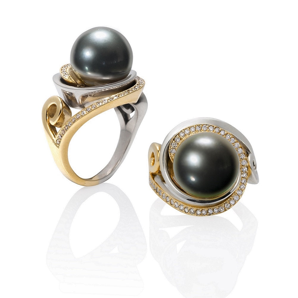 Nebula Tahitian Pearl & Diamond Ring, 14K Gold