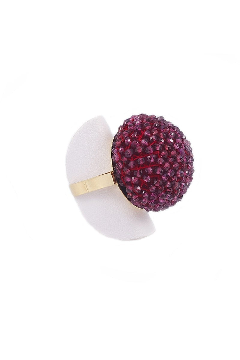 Purple Garnet Beaded Sphere Cocktail Ring, 18k Gold