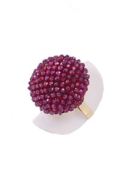 Purple Garnet Beaded Sphere Cocktail Ring, 18k Gold view 2