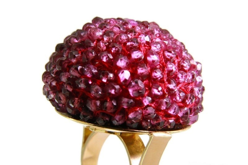 Purple Garnet Beaded Sphere Cocktail Ring, 18k Gold view 3