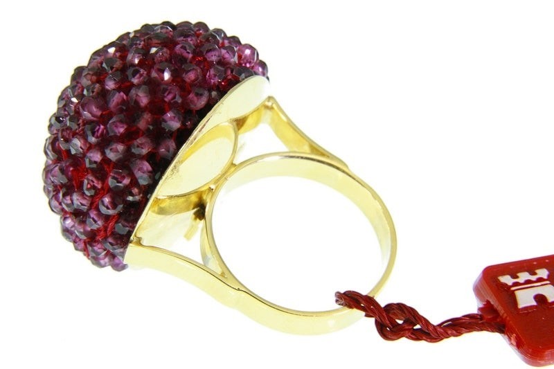 Purple Garnet Beaded Sphere Cocktail Ring, 18k Gold view 4