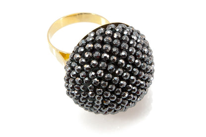 Grey Hematite Beaded Sphere Cocktail Ring, 18k Gold (Copy)