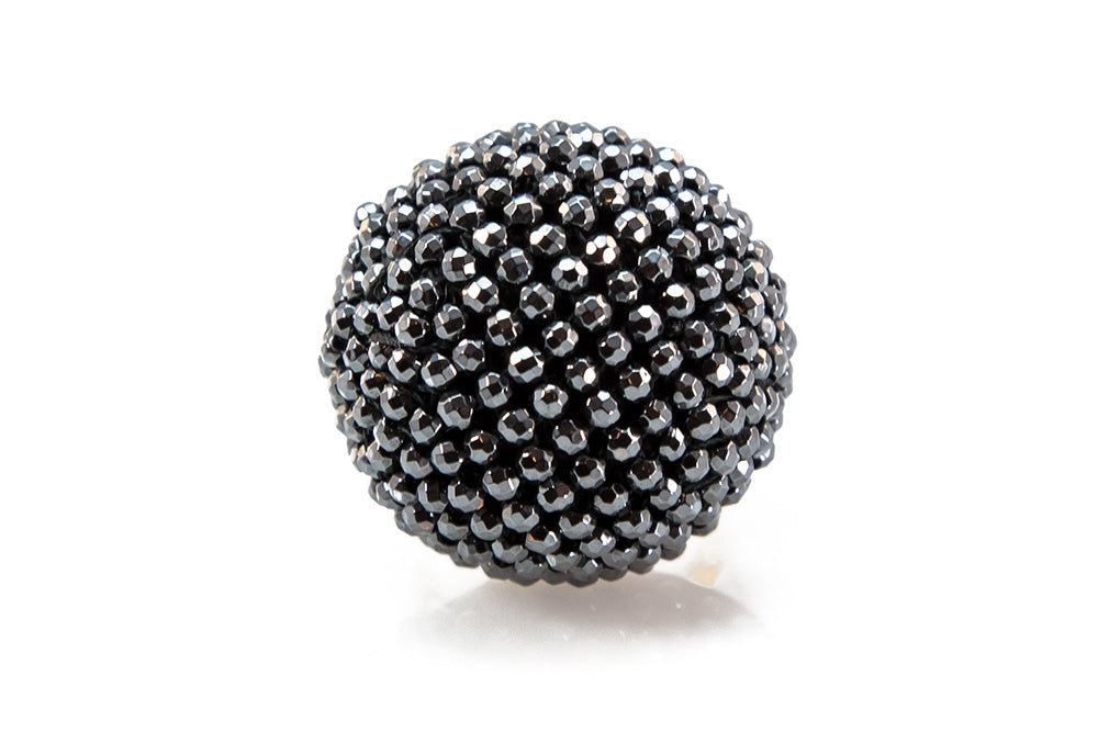 Grey Hematite Beaded Sphere Cocktail Ring, 18k Gold (Copy) view 2