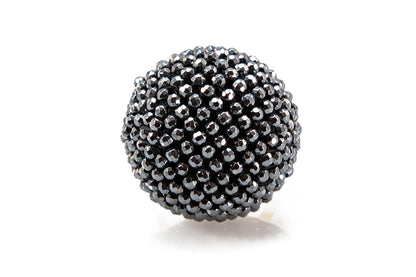 Grey Hematite Beaded Sphere Cocktail Ring, 18k Gold (Copy) view 2