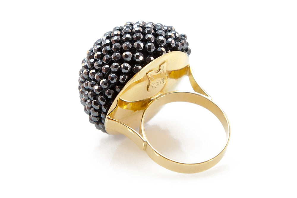 Grey Hematite Beaded Sphere Cocktail Ring, 18k Gold (Copy) view 3