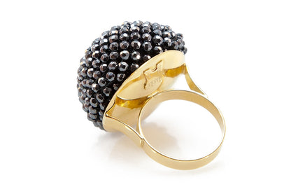 Grey Hematite Beaded Sphere Cocktail Ring, 18k Gold (Copy) view 3