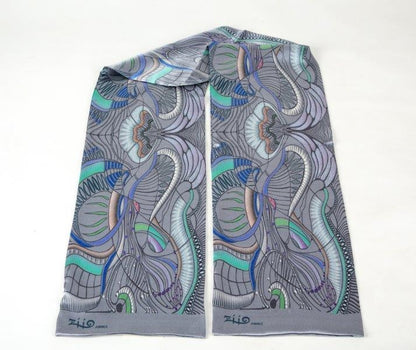 Grey Jungle Print Tube Scarf in Silk Satin