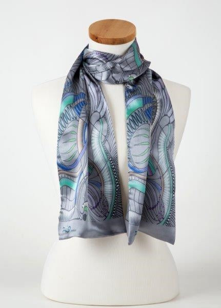 Grey Jungle Print Tube Scarf in Silk Satin view 3