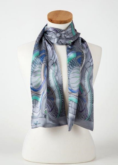 Grey Jungle Print Tube Scarf in Silk Satin view 3
