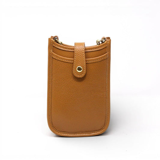 Genuine Italian Leather Cellphone Crossbody Bag in Camel