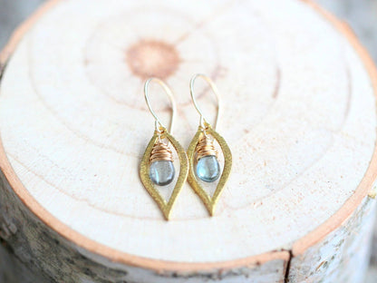 Dew Earrings, Moss Aquamarine