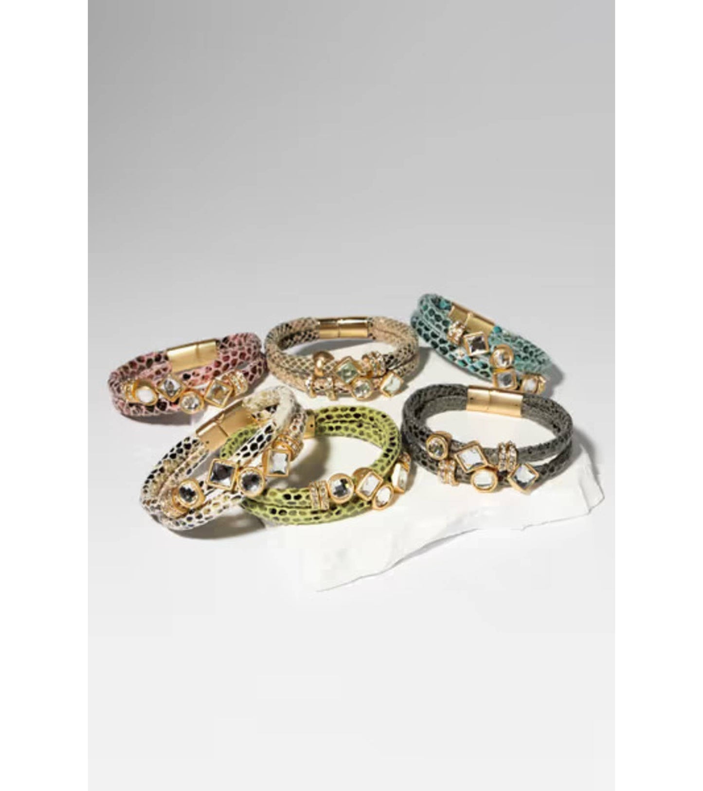 Bling Charm Leather Scale Bracelet