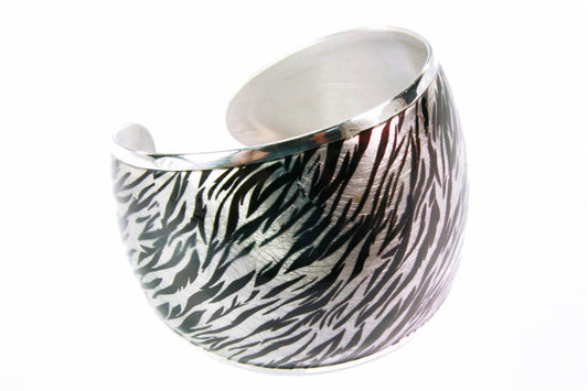 White Sterling Silver Cuff Bracelet with 2-Tone Enamel