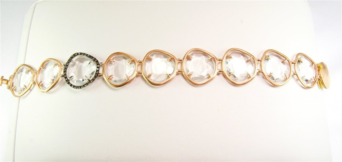 Rock Crystal & Black Diamond Designer Tennis Bracelet, 18k Gold