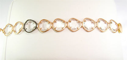 Rock Crystal & Black Diamond Designer Tennis Bracelet, 18k Gold