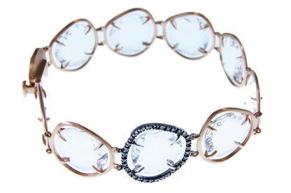 Rock Crystal & Black Diamond Designer Tennis Bracelet, 18k Gold view 2