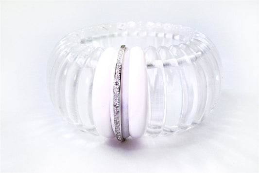 Rock Crystal, White Agate & Diamond Cuff Bracelet