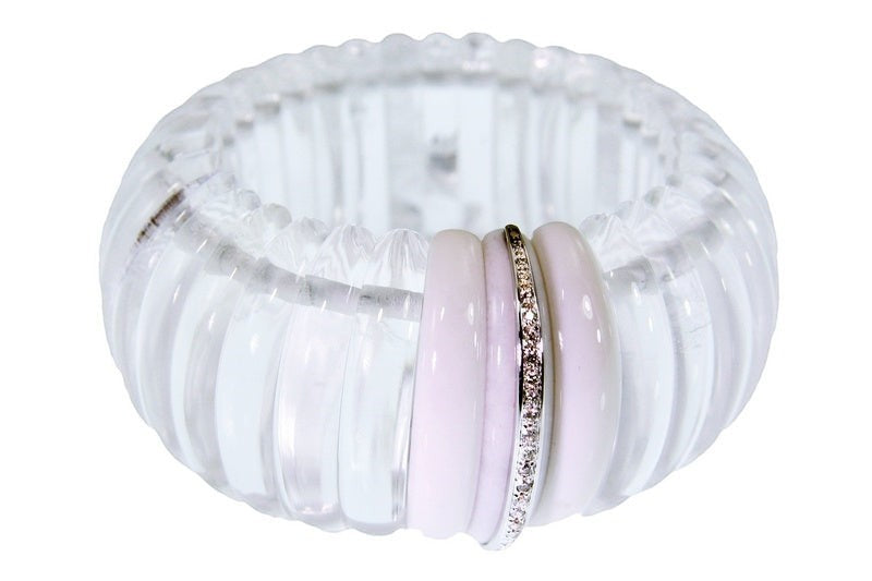 Rock Crystal, White Agate & Diamond Cuff Bracelet view 3