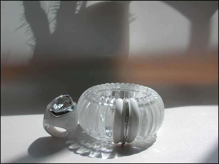 Rock Crystal, White Agate & Diamond Cuff Bracelet view 2