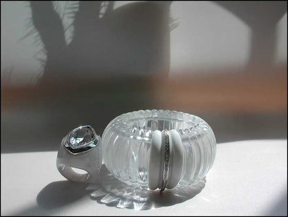 Rock Crystal, White Agate & Diamond Cuff Bracelet view 2