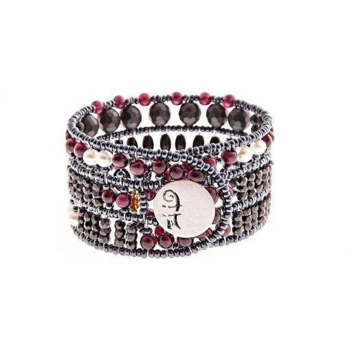 Ziio's Aki Cuff Bracelet in Black Onyx, Garnet & Pearl