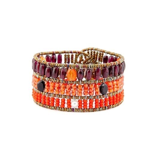 Garnet, Carnelian & Zircon Gemstone Cuff Bracelet by Ziio