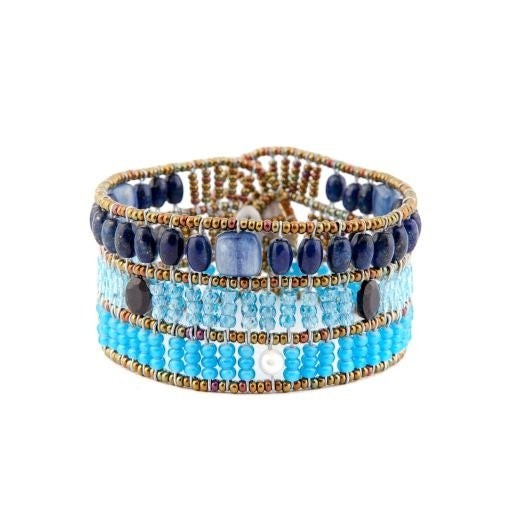 Blue Lapis & Zircon Gemstone Cuff Bracelet by Ziio