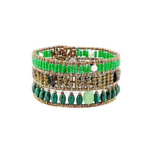 Green Malachite & Zircon Gemstone Cuff Bracelet by Ziio