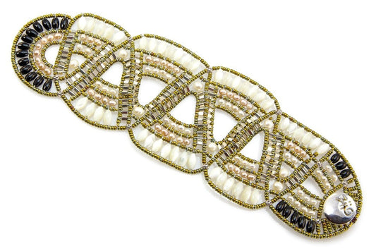 Mother of Pearl, Silver & Black Onyx Gemstone Cuff Bracelet by Ziio
